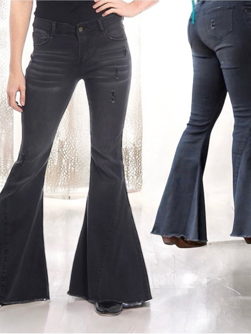 Lucky & Blessed 16 Black Flare Jeans with Wide Bell Hem